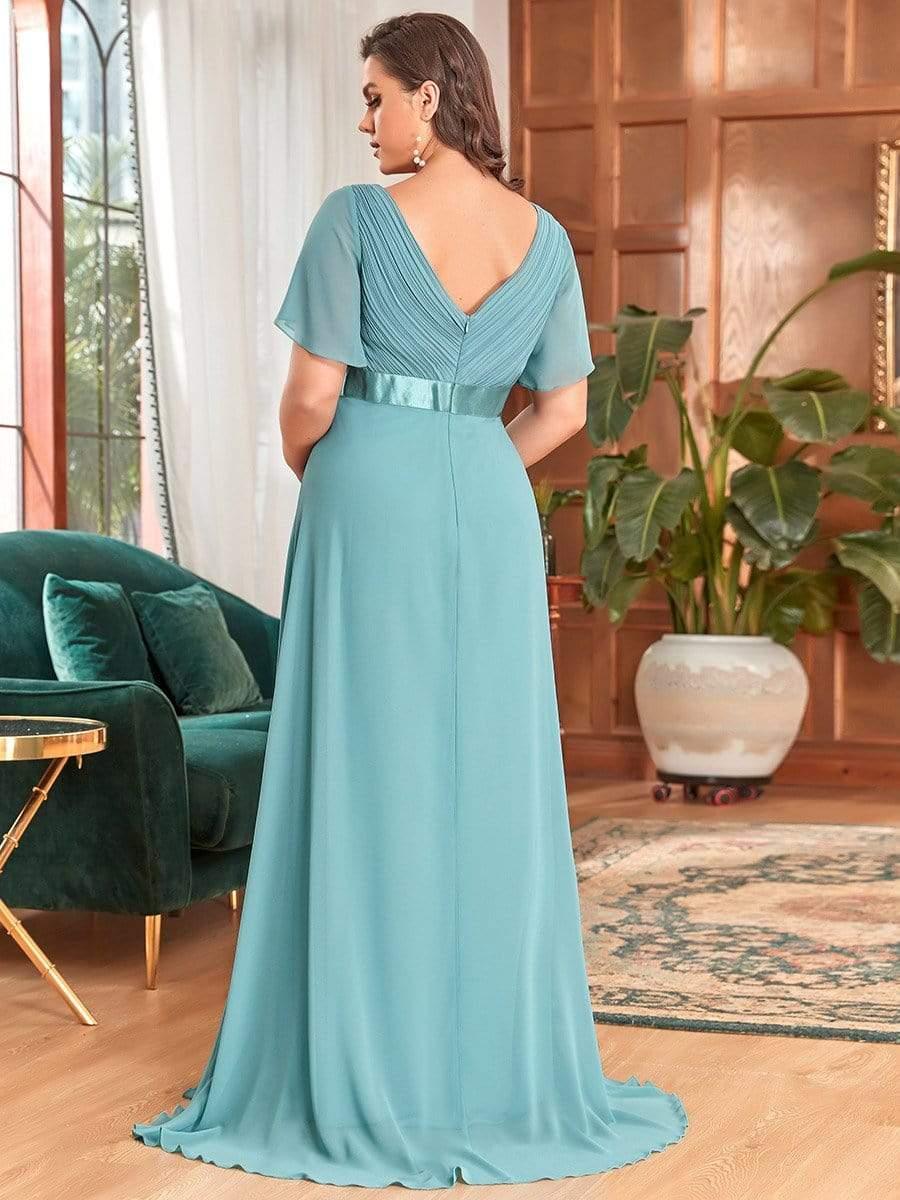 Pleated Bodice Ruffle Sleeves V Neck Floor Length Maternity Dress - Image 14