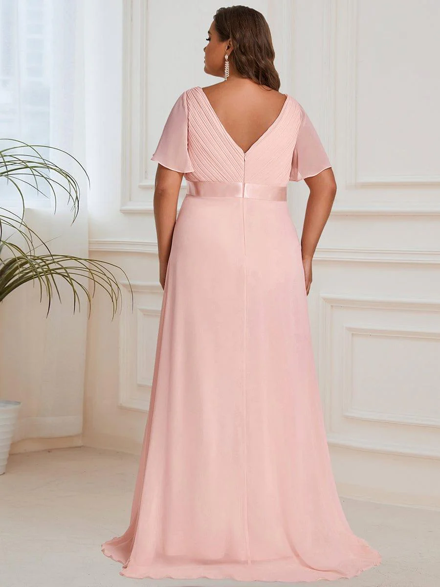Pleated Bodice Ruffle Sleeves V Neck Floor Length Maternity Dress - Image 21