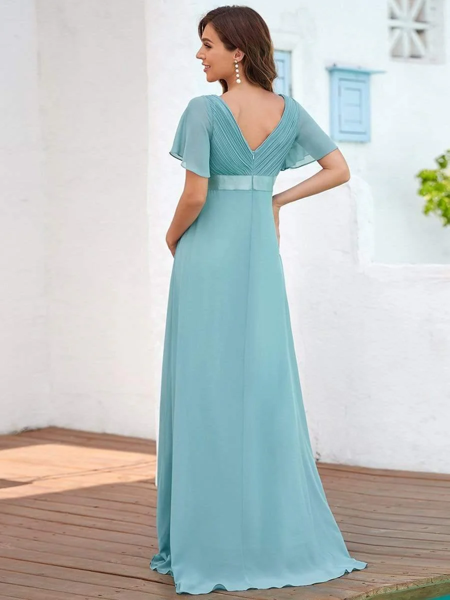 Pleated Bodice Ruffle Sleeves V Neck Floor Length Maternity Dress - Image 9