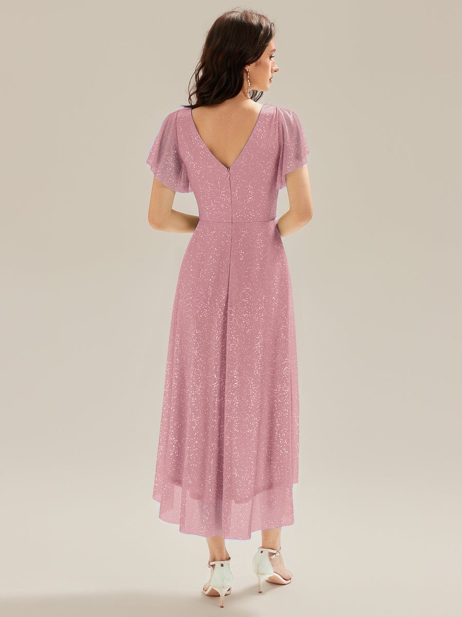 ever MIA|Pleated Glitter Ruffle Sleeve Wedding Guest Dress - Image 16