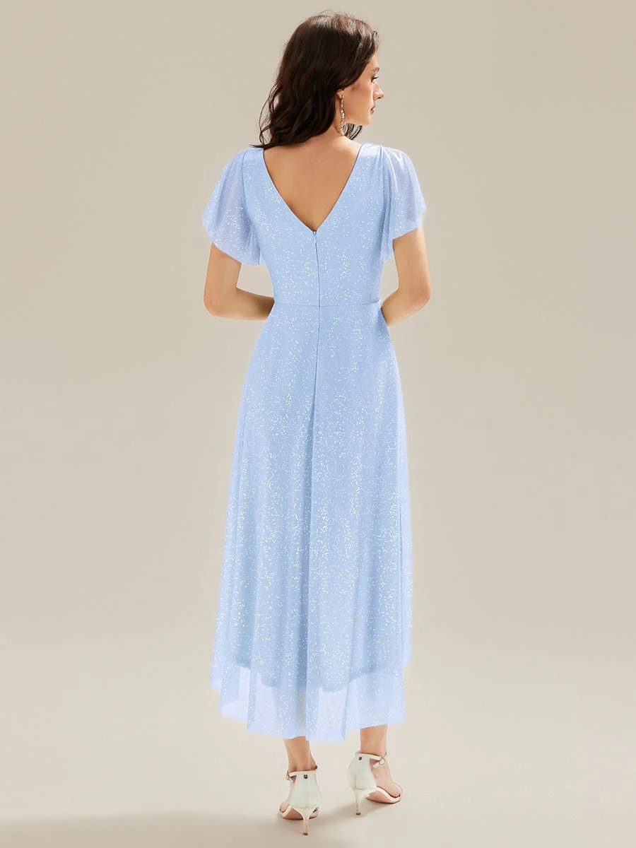 ever MIA|Pleated Glitter Ruffle Sleeve Wedding Guest Dress - Image 7