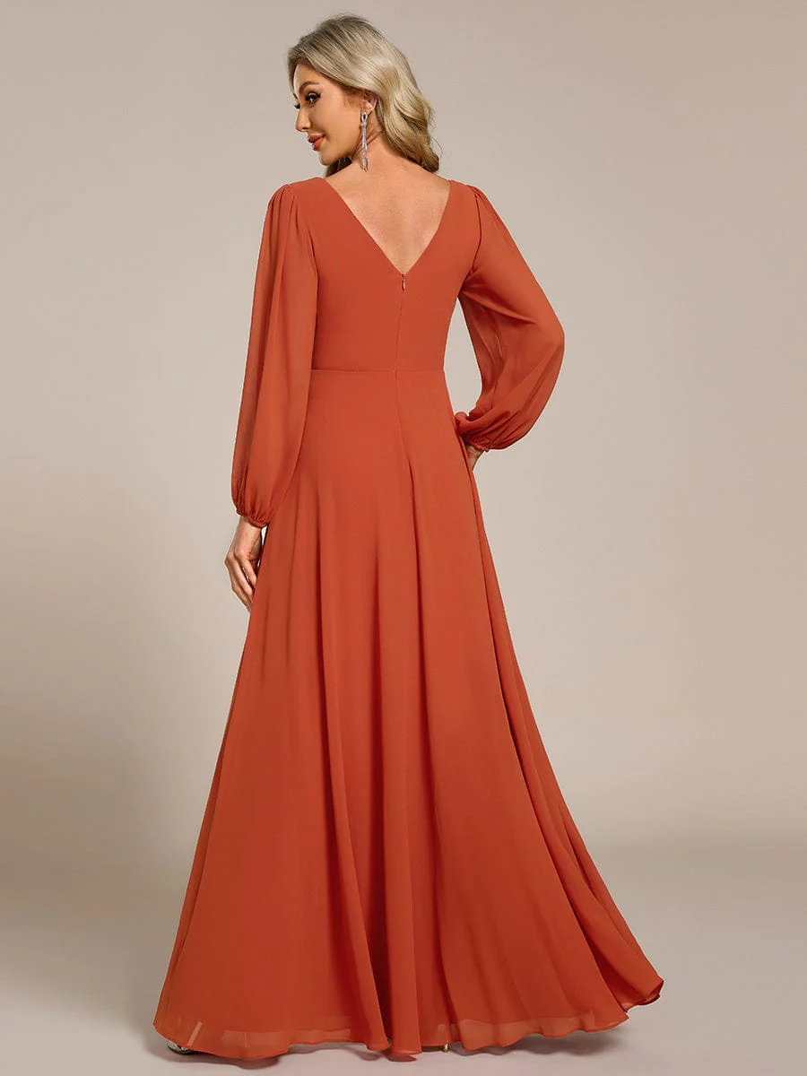 ever ESMÉE|Pleated Double V-Neck Long Sleeves Shiny Belt Chiffon Evening Dress - Image 66