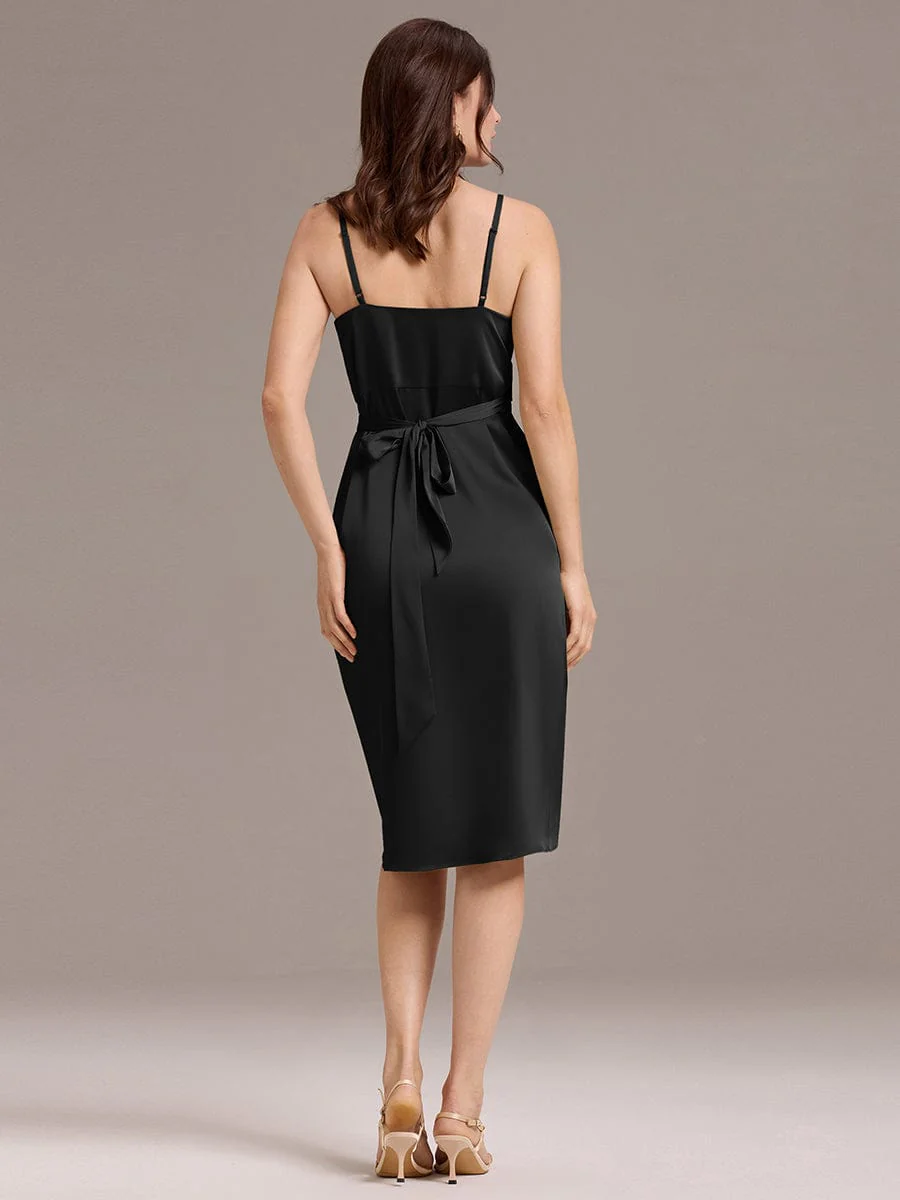 ever CALISTE|Pleated Sheath/Column Satin Asymmetrical Wrap Midi Wedding Guest Dress - Image 12