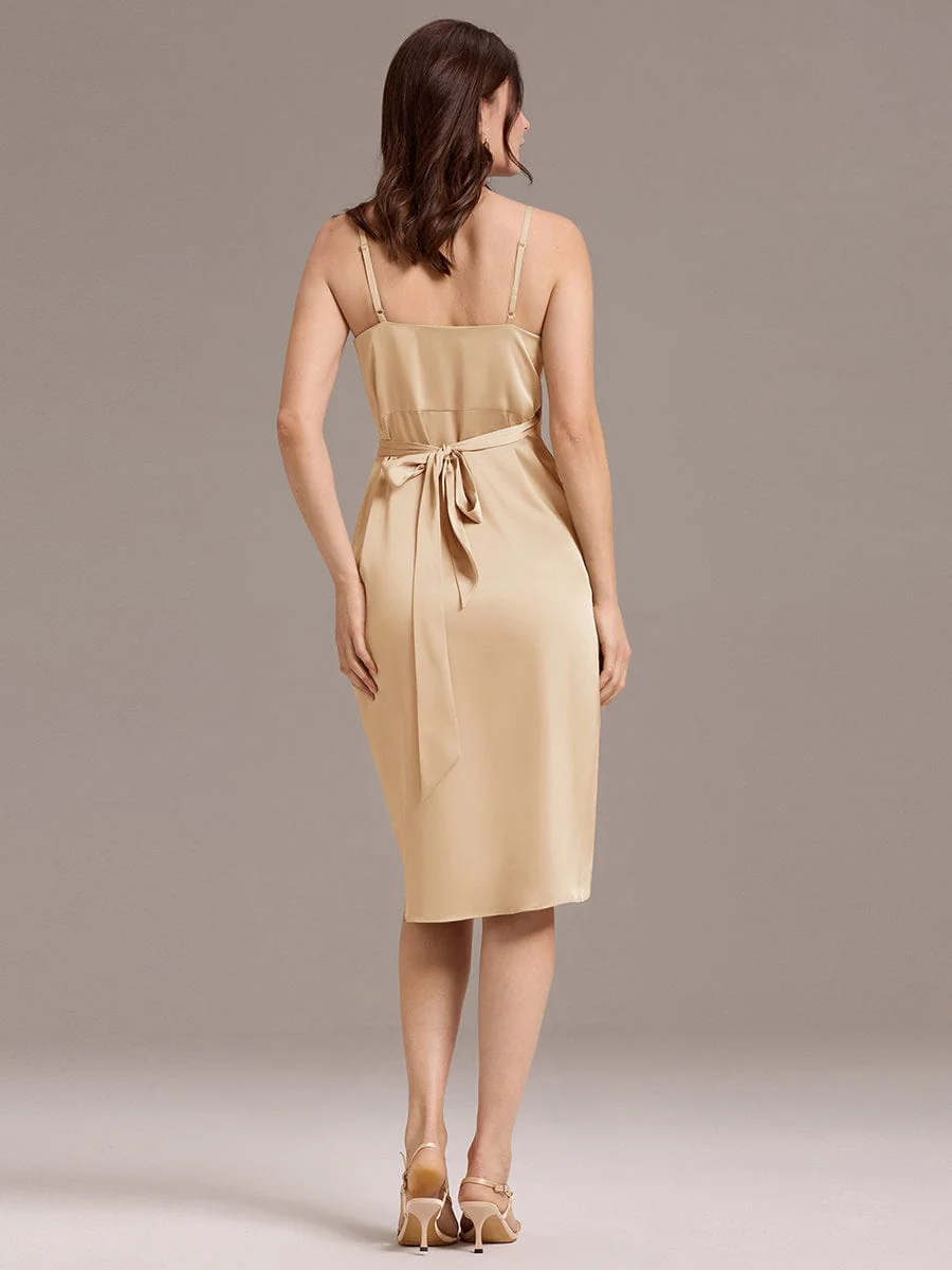 ever CALISTE|Pleated Sheath/Column Satin Asymmetrical Wrap Midi Wedding Guest Dress - Image 17