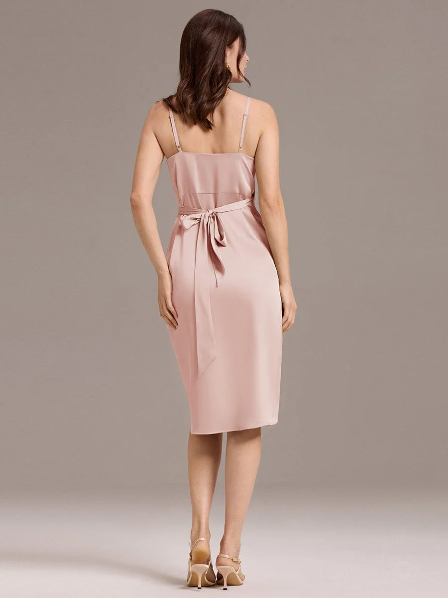 ever CALISTE|Pleated Sheath/Column Satin Asymmetrical Wrap Midi Wedding Guest Dress - Image 22