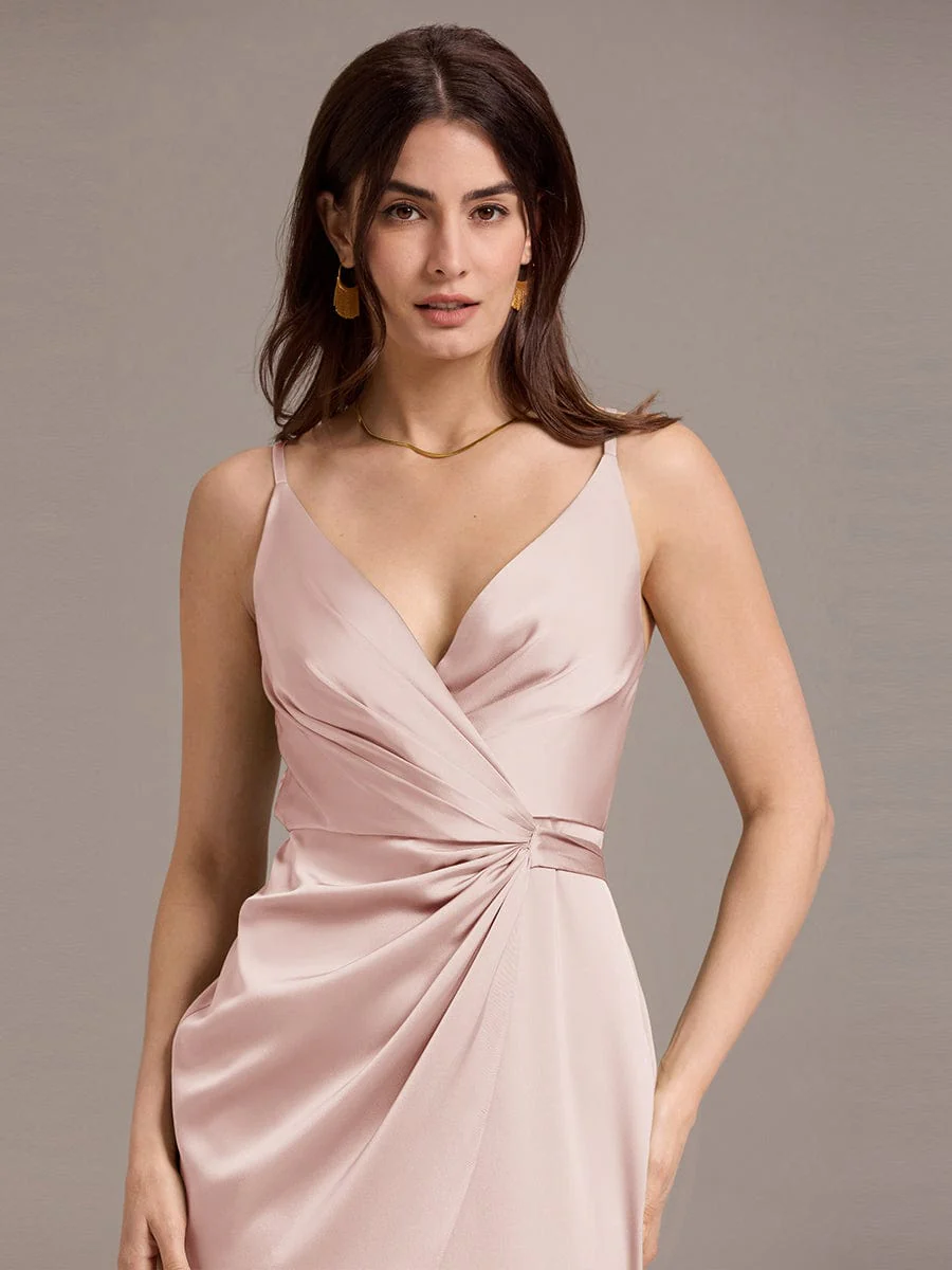 ever CALISTE|Pleated Sheath/Column Satin Asymmetrical Wrap Midi Wedding Guest Dress - Image 23