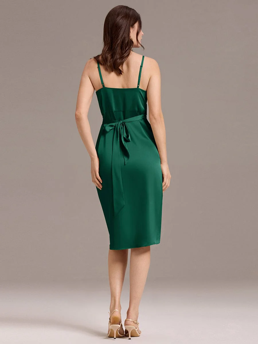 ever CALISTE|Pleated Sheath/Column Satin Asymmetrical Wrap Midi Wedding Guest Dress - Image 7