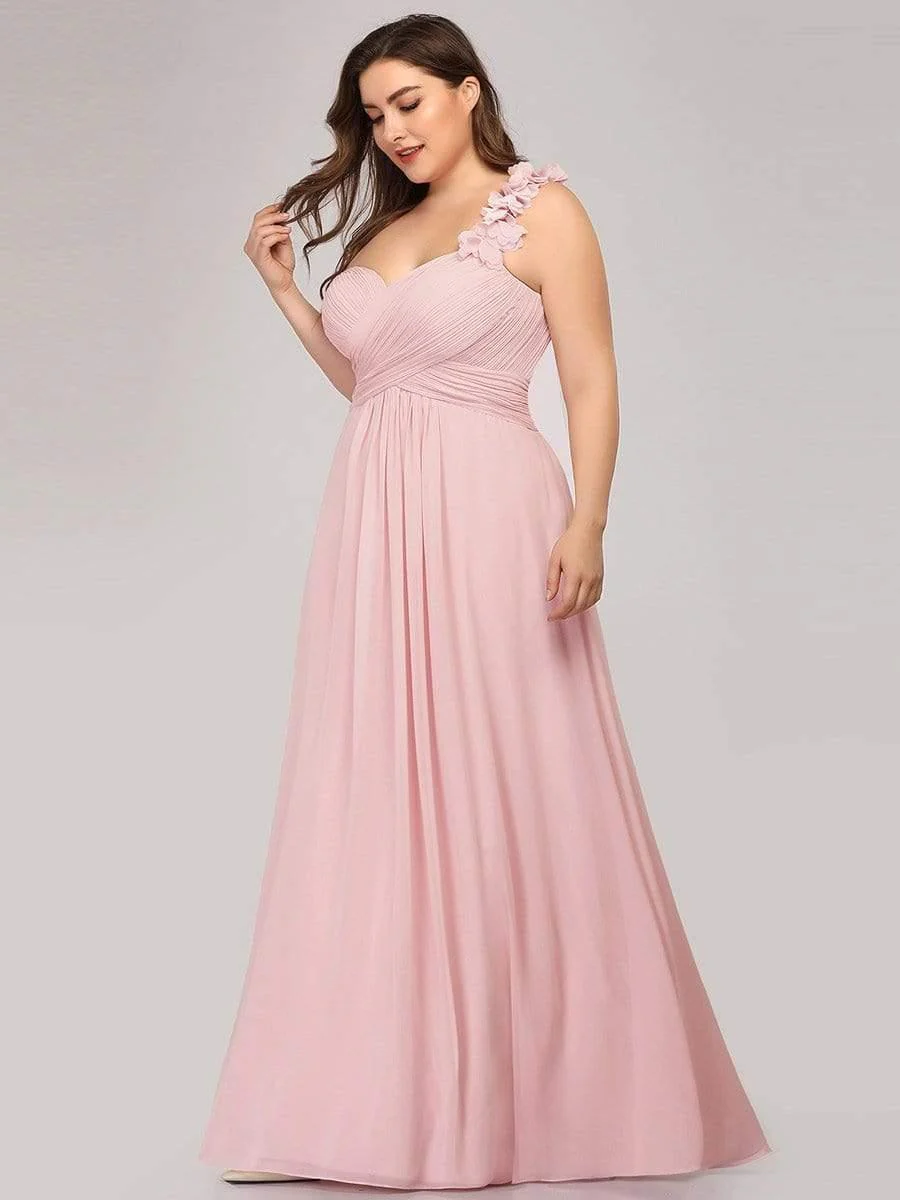Plus Size Chiffon One Shoulder Sweetheart Neck Bridesmaid Dress - Image 12