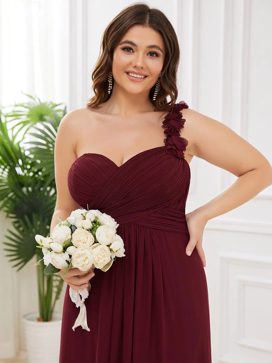 Plus Size Chiffon One Shoulder Sweetheart Neck Bridesmaid Dress - Image 17