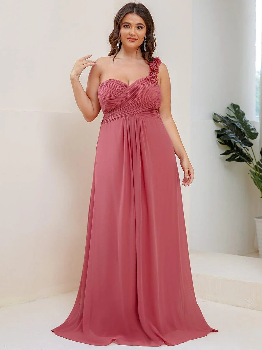 Plus Size Chiffon One Shoulder Sweetheart Neck Bridesmaid Dress - Image 18