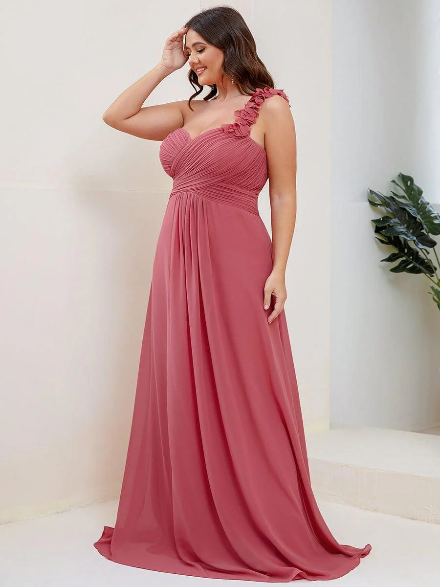 Plus Size Chiffon One Shoulder Sweetheart Neck Bridesmaid Dress - Image 20