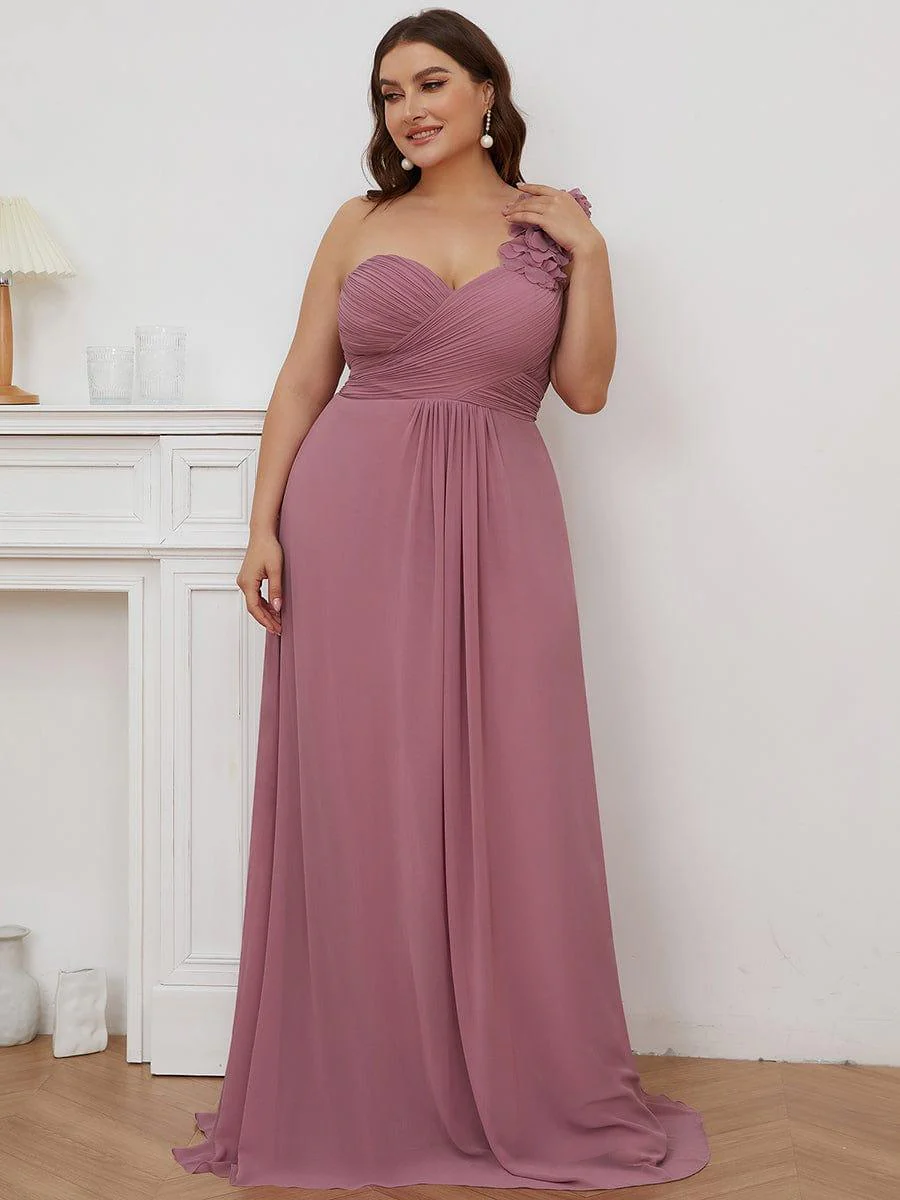 Plus Size Chiffon One Shoulder Sweetheart Neck Bridesmaid Dress - Image 3