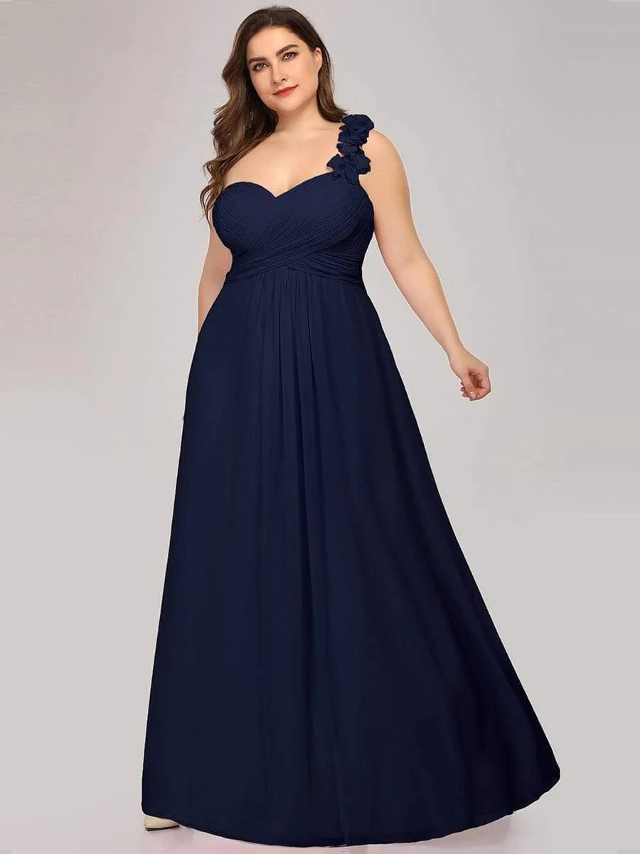 Plus Size Chiffon One Shoulder Sweetheart Neck Bridesmaid Dress - Image 5