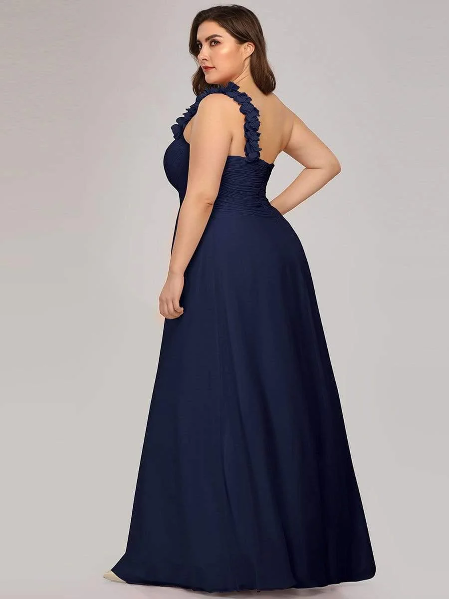 Plus Size Chiffon One Shoulder Sweetheart Neck Bridesmaid Dress - Image 6