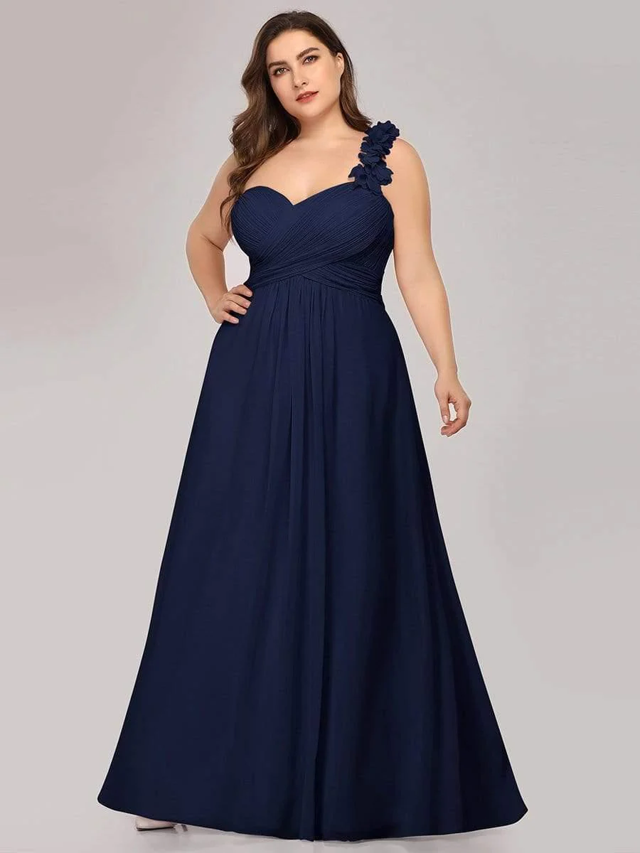 Plus Size Chiffon One Shoulder Sweetheart Neck Bridesmaid Dress - Image 8