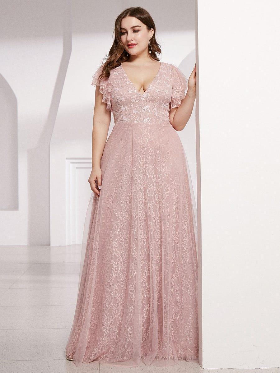 Maxi Long Plus Size Lace Evening Dresses with Ruffle Sleeves - Image 12