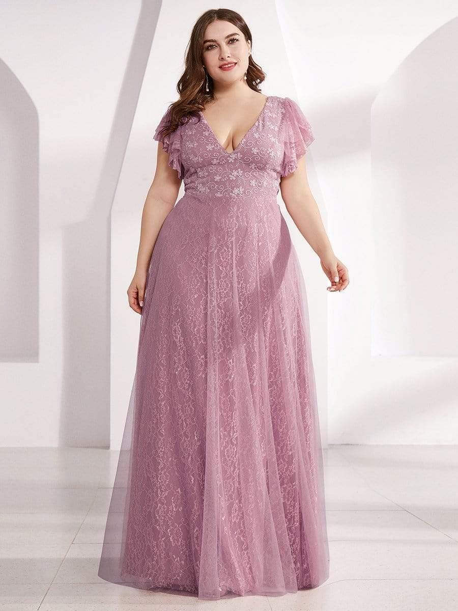 Maxi Long Plus Size Lace Evening Dresses with Ruffle Sleeves - Image 13