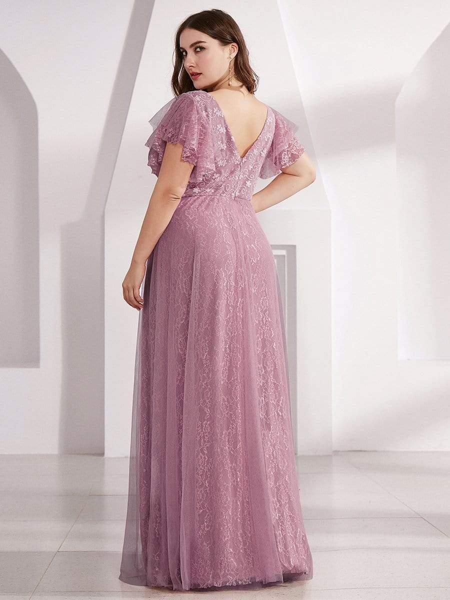 Maxi Long Plus Size Lace Evening Dresses with Ruffle Sleeves - Image 14
