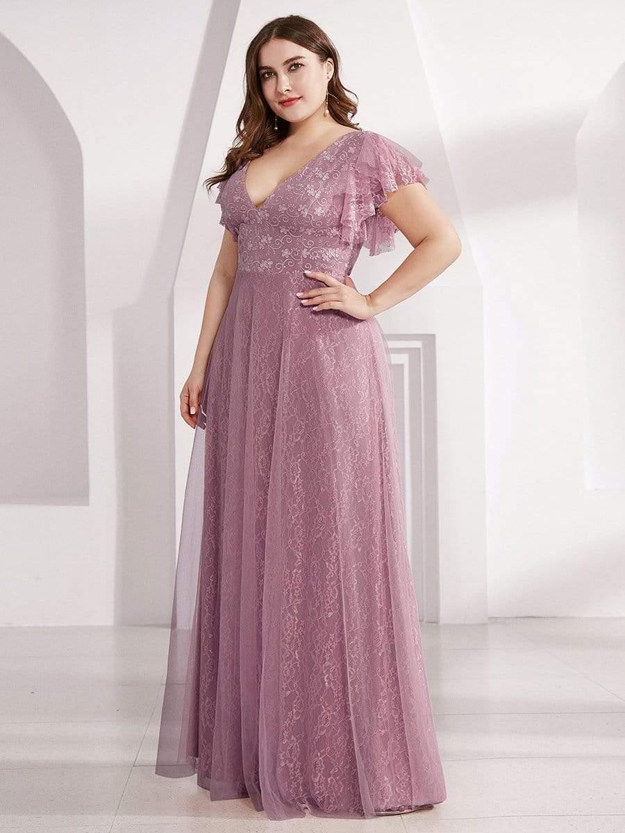 Maxi Long Plus Size Lace Evening Dresses with Ruffle Sleeves - Image 15