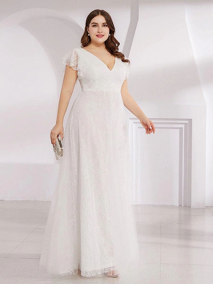 Maxi Long Plus Size Lace Evening Dresses with Ruffle Sleeves - Image 20