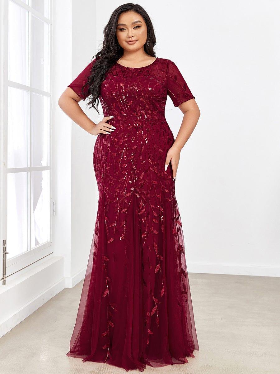 pretty JADEN|Plus Size Sequin Leaf Long Mermaid Tulle Prom Dress - Image 17