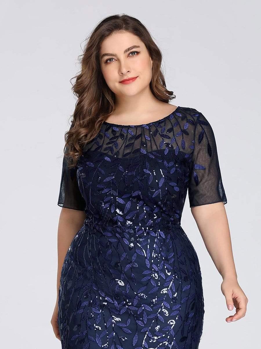 pretty JADEN|Plus Size Sequin Leaf Long Mermaid Tulle Prom Dress - Image 25