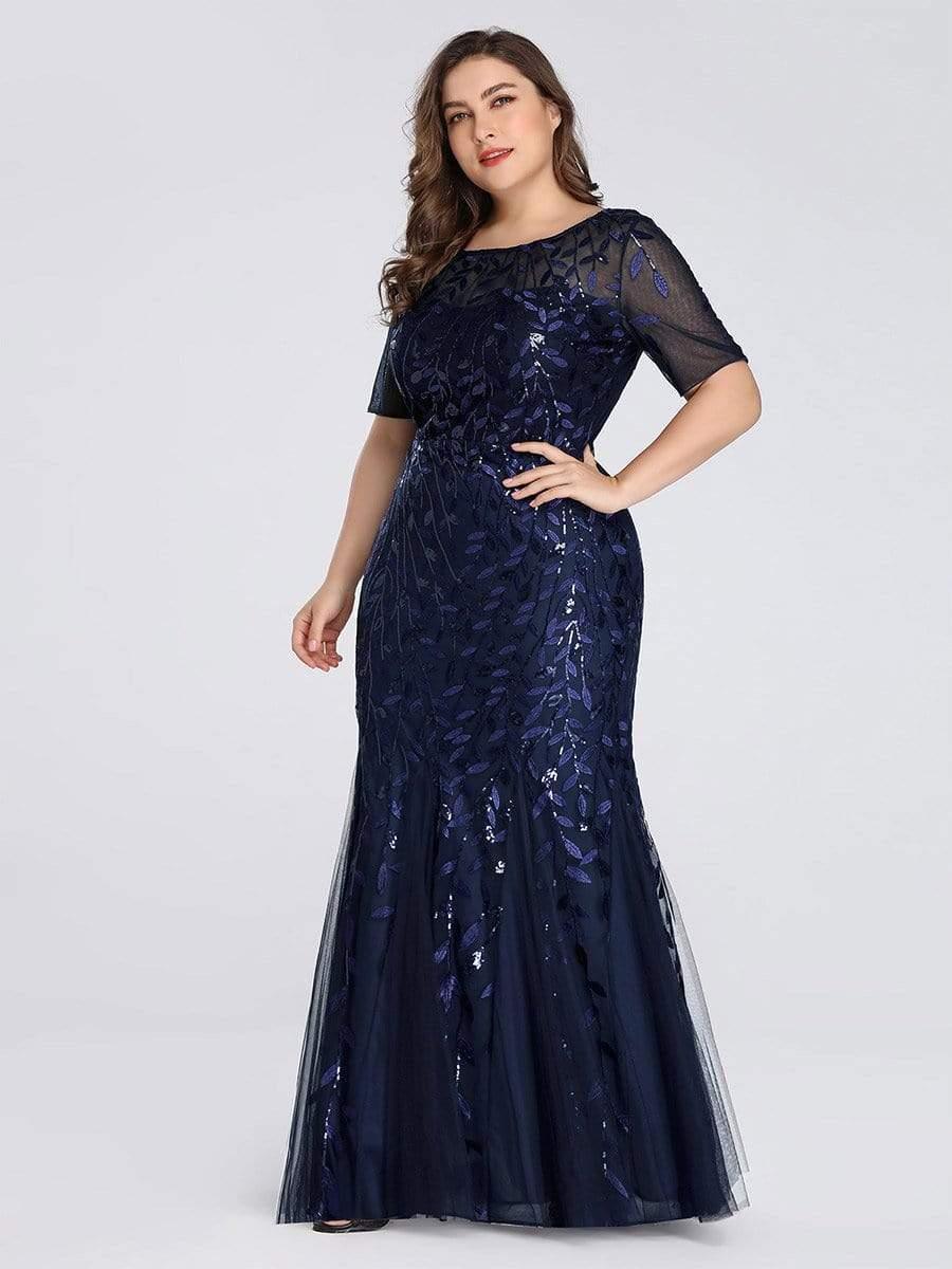 pretty JADEN|Plus Size Sequin Leaf Long Mermaid Tulle Prom Dress - Image 27