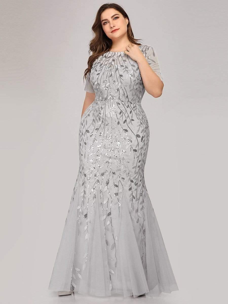 pretty JADEN|Plus Size Sequin Leaf Long Mermaid Tulle Prom Dress - Image 29
