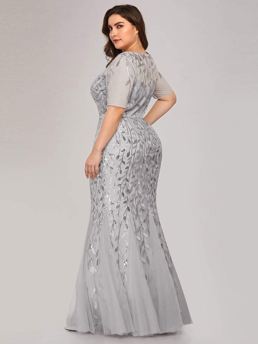 pretty JADEN|Plus Size Sequin Leaf Long Mermaid Tulle Prom Dress - Image 30