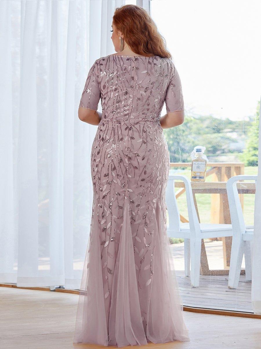 pretty JADEN|Plus Size Sequin Leaf Long Mermaid Tulle Prom Dress - Image 55