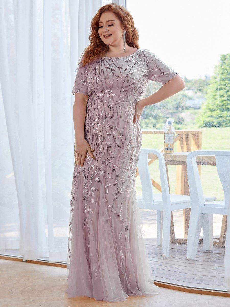 pretty JADEN|Plus Size Sequin Leaf Long Mermaid Tulle Prom Dress - Image 56