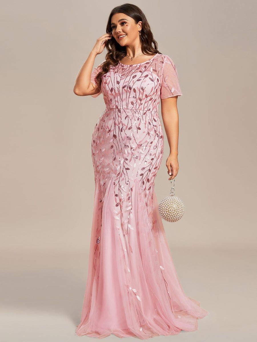 pretty JADEN|Plus Size Sequin Leaf Long Mermaid Tulle Prom Dress - Image 63
