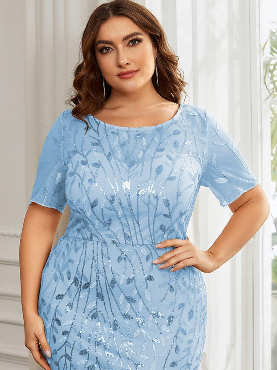 pretty JADEN|Plus Size Sequin Leaf Long Mermaid Tulle Prom Dress - Image 66