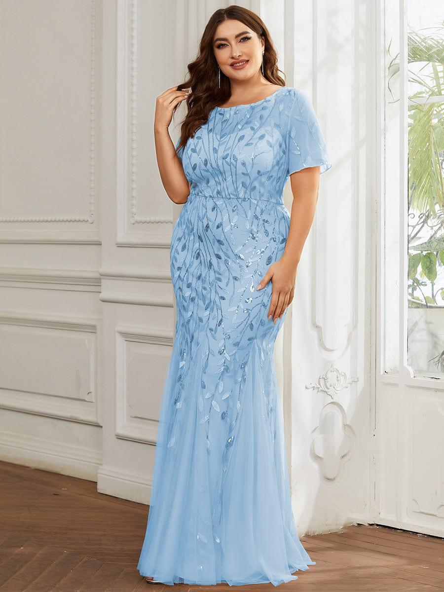 pretty JADEN|Plus Size Sequin Leaf Long Mermaid Tulle Prom Dress - Image 67