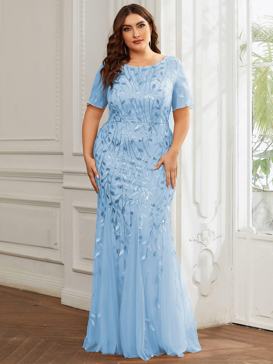 pretty JADEN|Plus Size Sequin Leaf Long Mermaid Tulle Prom Dress - Image 68