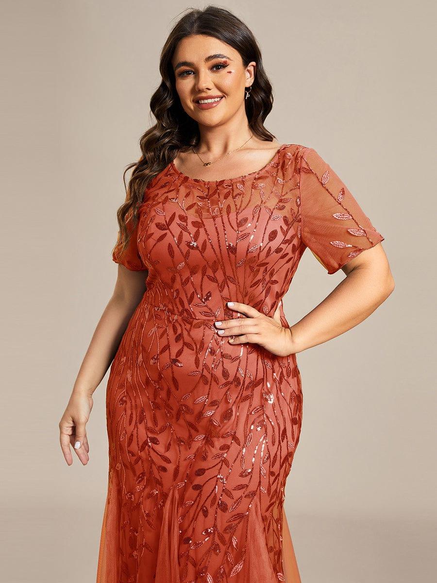 pretty JADEN|Plus Size Sequin Leaf Long Mermaid Tulle Prom Dress - Image 69