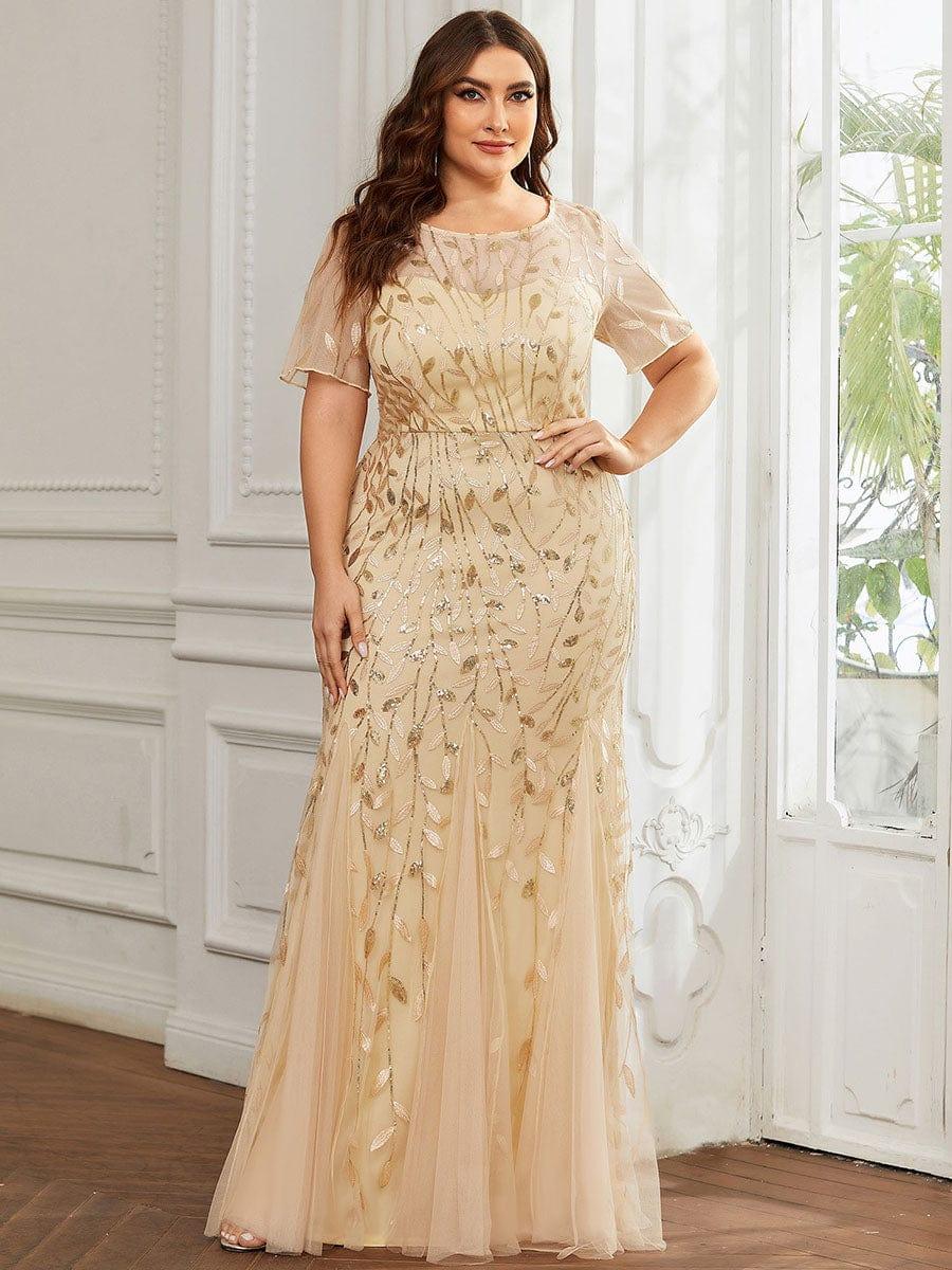 pretty JADEN|Plus Size Sequin Leaf Long Mermaid Tulle Prom Dress - Image 7