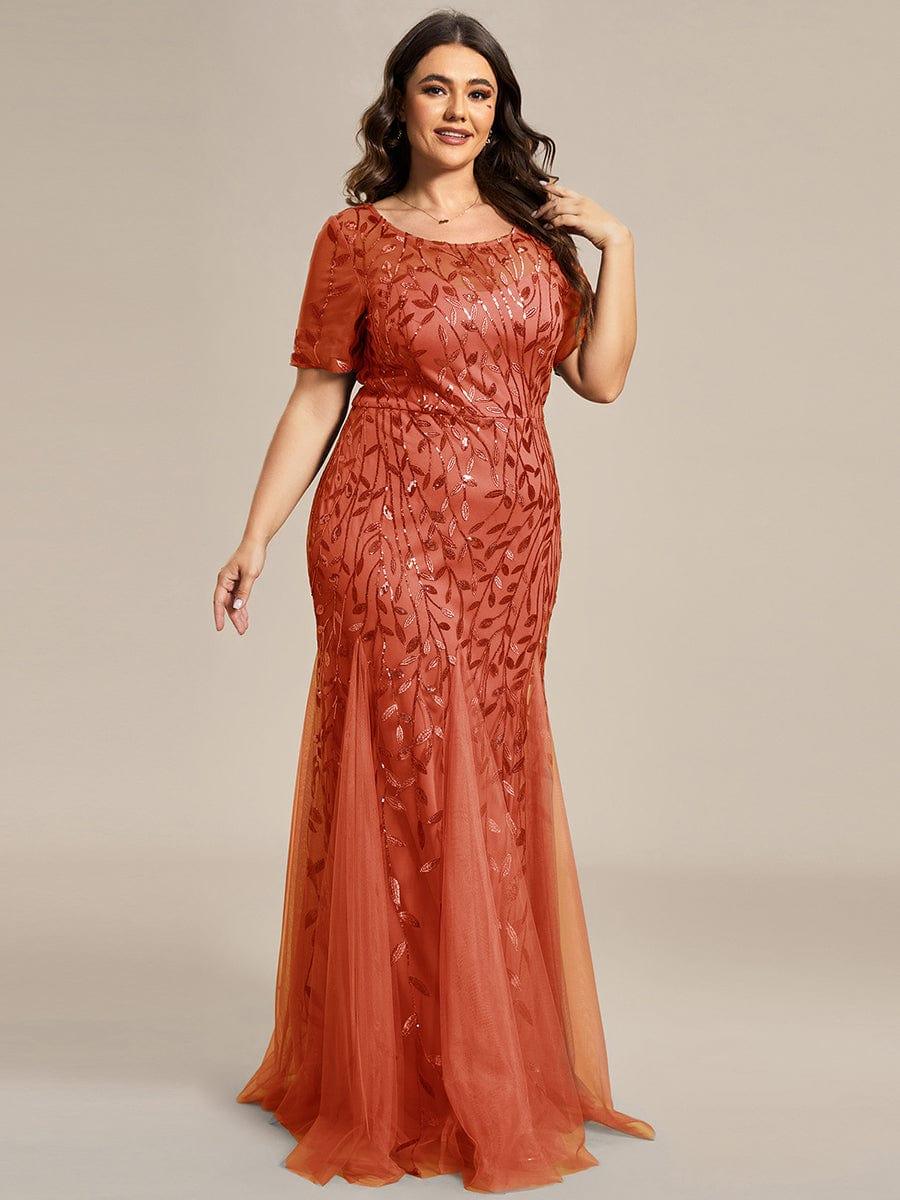 pretty JADEN|Plus Size Sequin Leaf Long Mermaid Tulle Prom Dress - Image 70