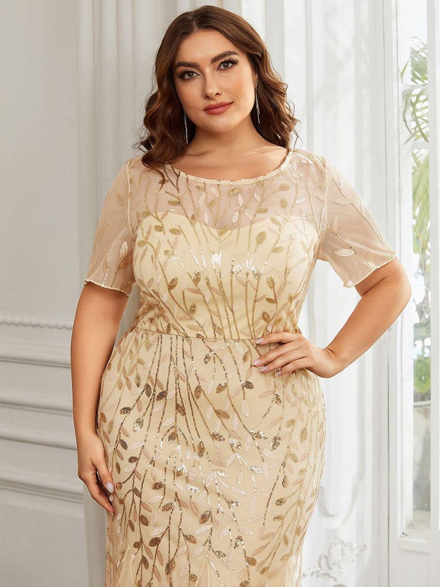 pretty JADEN|Plus Size Sequin Leaf Long Mermaid Tulle Prom Dress - Image 9