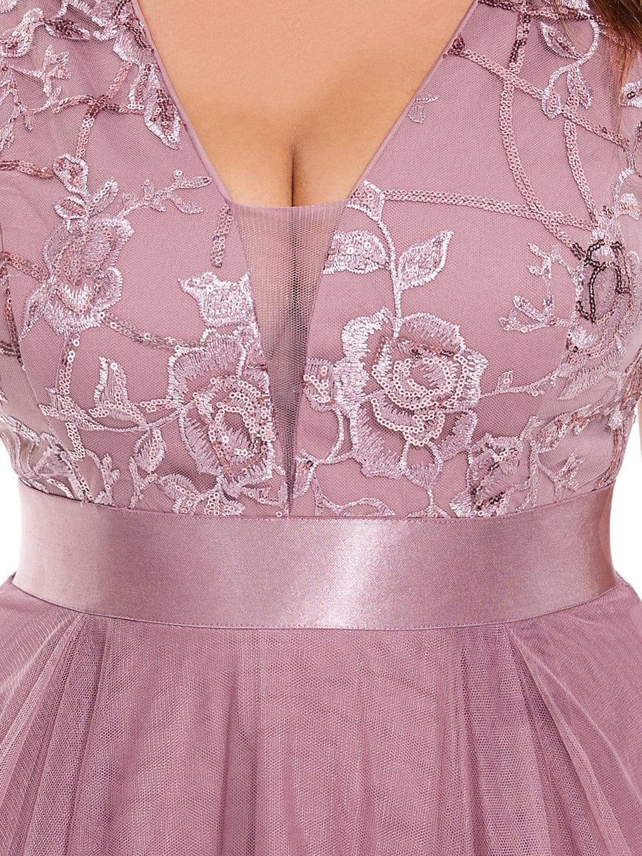 pretty SASHIA|Plus Size High-Low Deep V Neck Tulle Evening Dresses with Sequins - Image 28