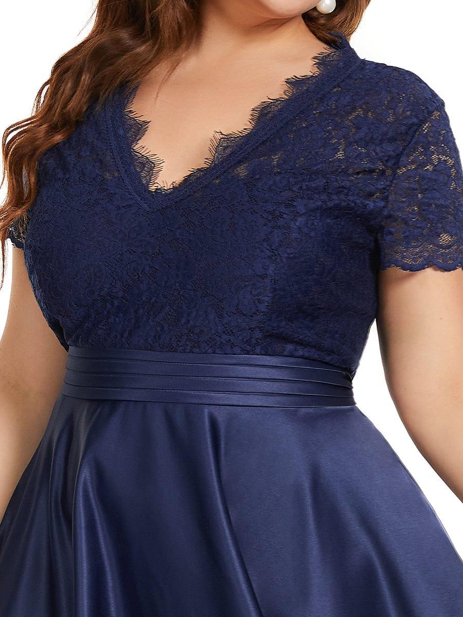 pretty HARLEY|Plus Size Lace Cap Sleeve V neck Midi Formal Dress - Image 10