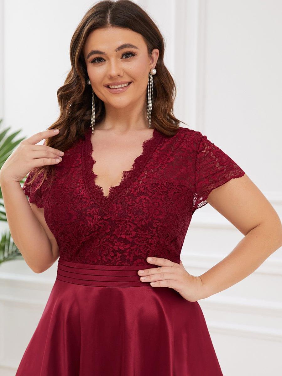 pretty HARLEY|Plus Size Lace Cap Sleeve V neck Midi Formal Dress - Image 14