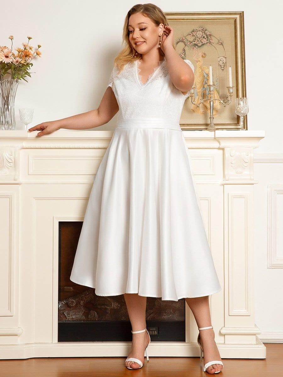 pretty HARLEY|Plus Size Lace Cap Sleeve V neck Midi Formal Dress - Image 4