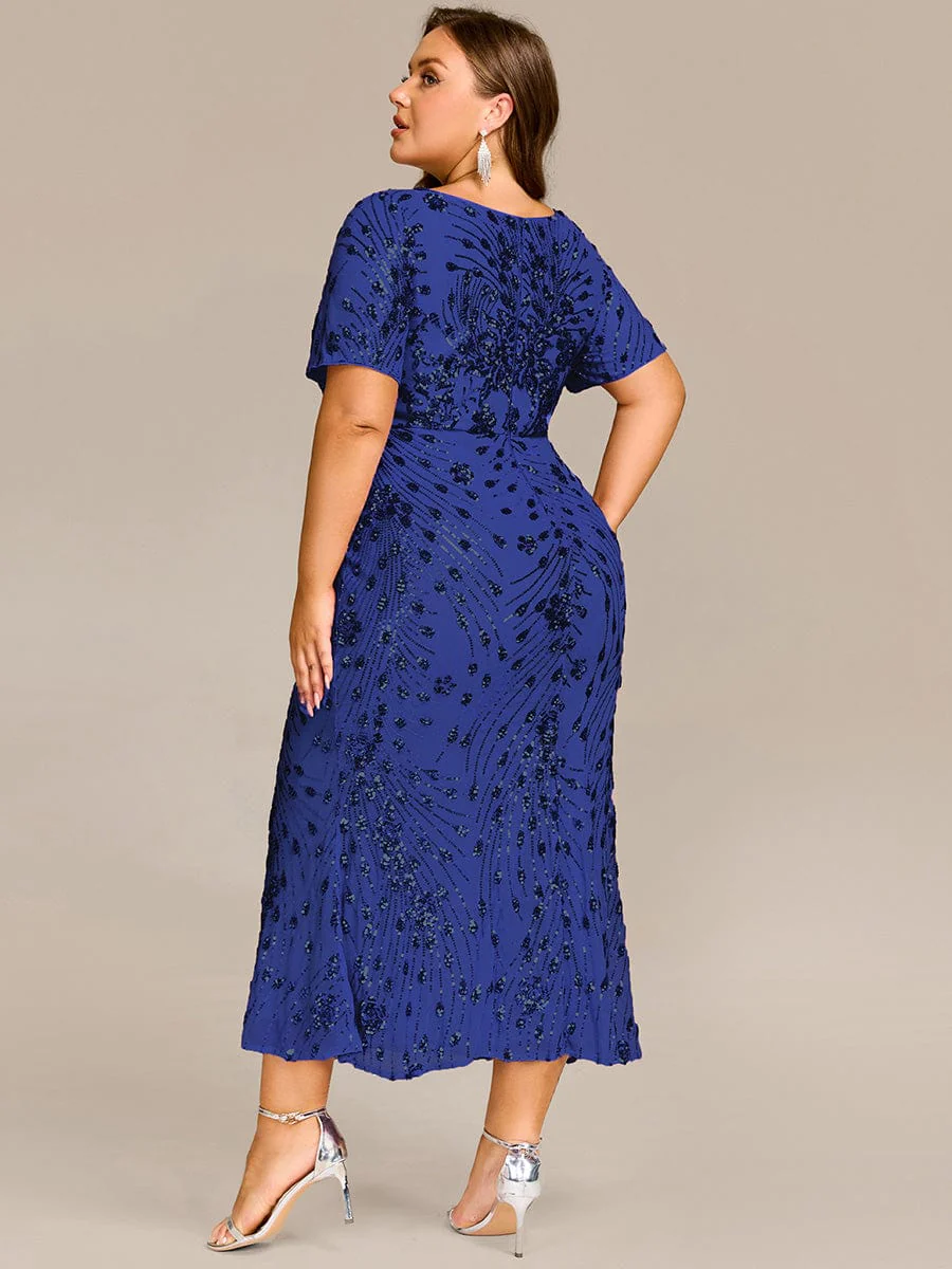 pretty HAYLEN|Plus Size Pleated Sequin Evening Dress - Image 18