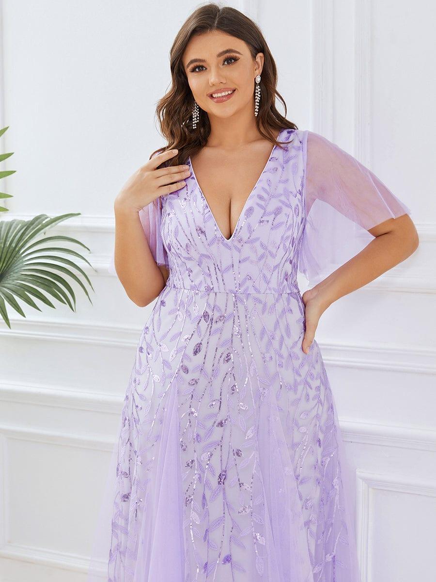 pretty ASTRAL|Plus Size Romantic Shimmery V Neck Ruffle Sleeves Evening Gown - Image 22