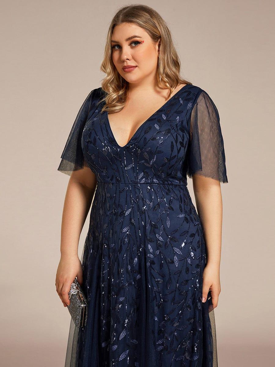 pretty ASTRAL|Plus Size Romantic Shimmery V Neck Ruffle Sleeves Evening Gown - Image 5