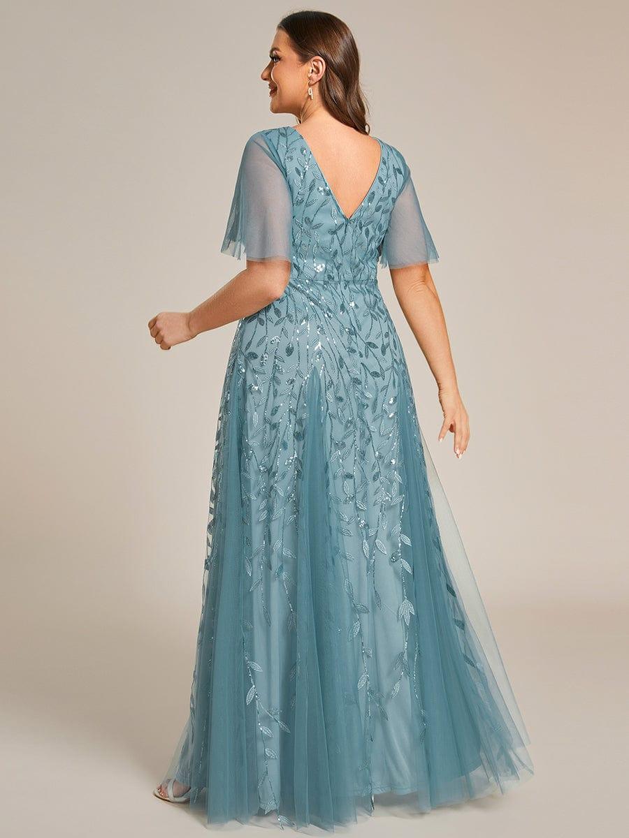 pretty ASTRAL|Plus Size Romantic Shimmery V Neck Ruffle Sleeves Evening Gown - Image 57