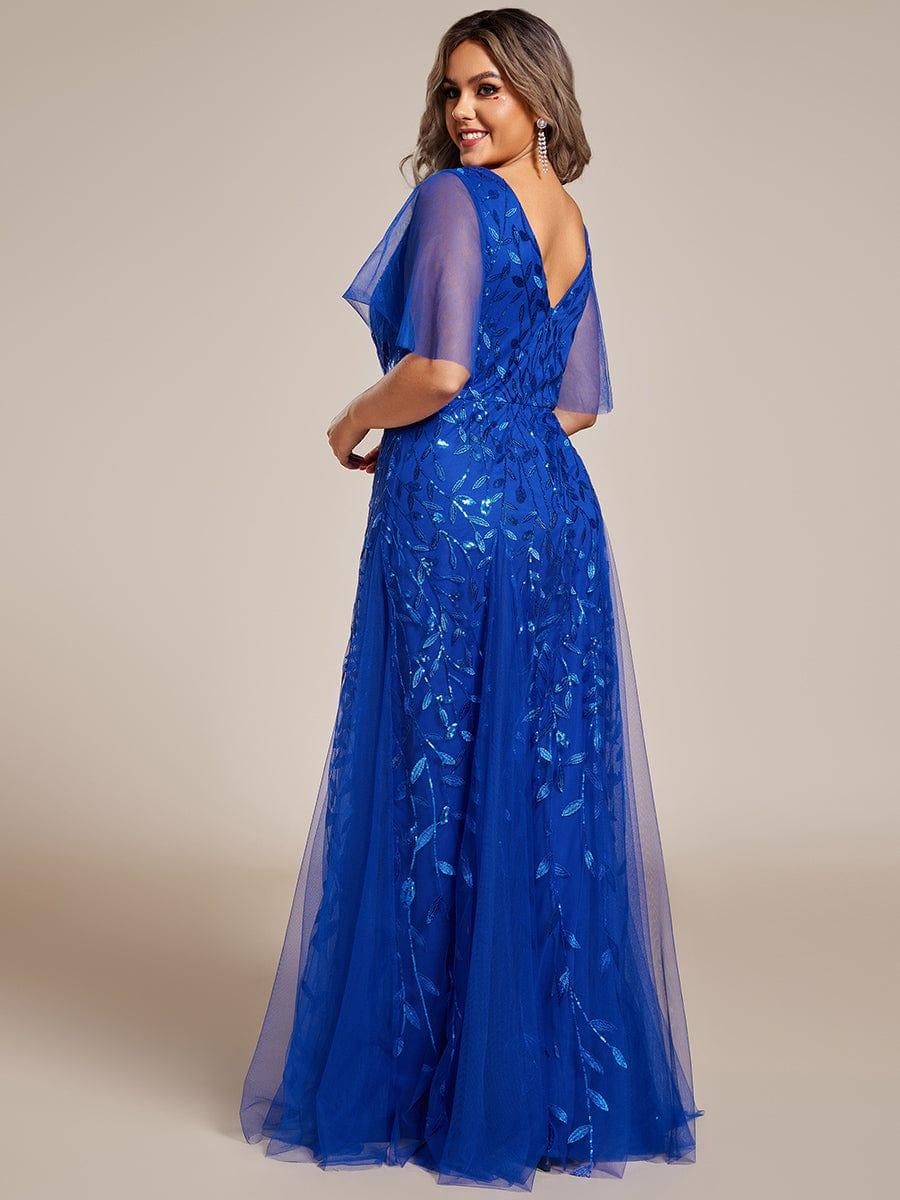 pretty ASTRAL|Plus Size Romantic Shimmery V Neck Ruffle Sleeves Evening Gown - Image 72
