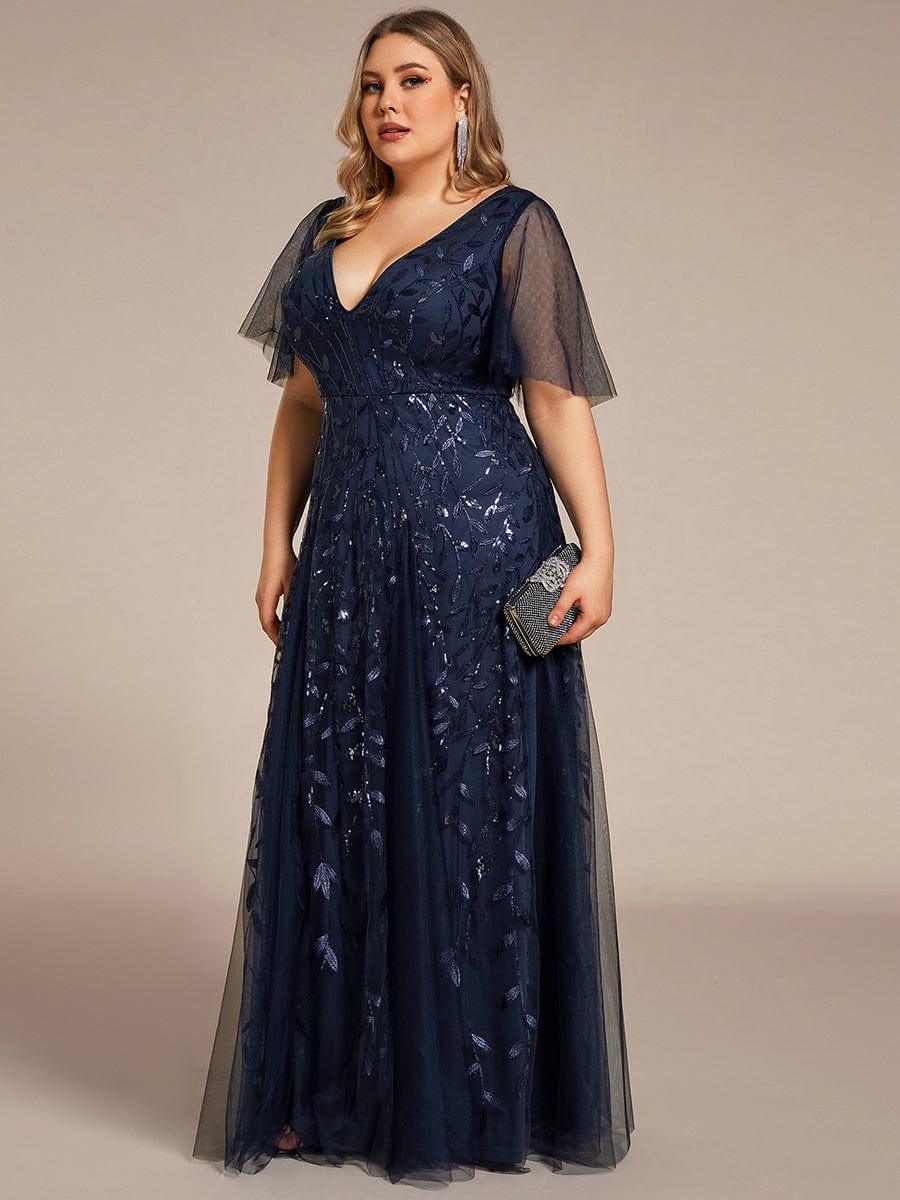 pretty ASTRAL|Plus Size Romantic Shimmery V Neck Ruffle Sleeves Evening Gown - Image 8