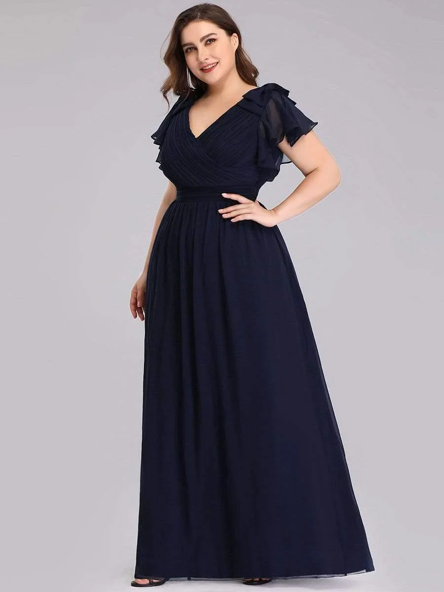 pretty AVELYN|Maxi Long Chiffon Plus Size Evening Dresses with Ruffles Sleeves - Image 3